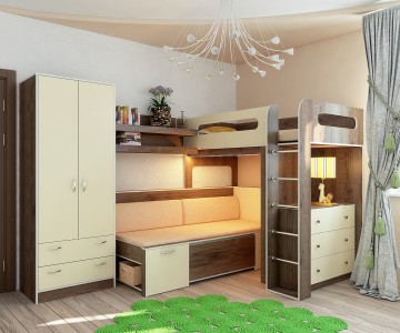 Кровать-чердак 24 +кровать со спинкой ФТ-03 + полка ФТ 12 + шкаф 13/3 + комод Кровать-чердак 24 +кровать со спинкой ФТ-03 + полка ФТ 12 + шкаф 13/3 + комод