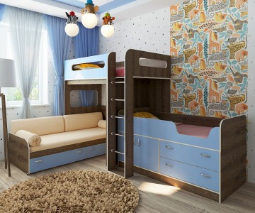 Кровать-чердак 24 + низкая кровать 13/53 + кровать-чердак 9 Кровать-чердак 24 + низкая кровать 13/53 + кровать-чердак 9