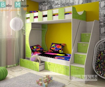 Двухъярусная детская кровать "Фанки Кидз - 5" с лестницей-комодом 13/8 СВ Двухъярусная детская кровать "Фанки Кидз - 5" с лестницей-комодом 13/8 СВ