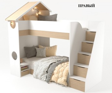 Кровать Домик белый 2х ярусная с тумбой Кровать Домик белый 2х ярусная с тумбой