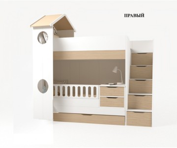 Кровать трансформер Домик белый 2х ярусная с ограничителем без тумбы Кровать трансформер Домик белый 2х ярусная с ограничителем без тумбы