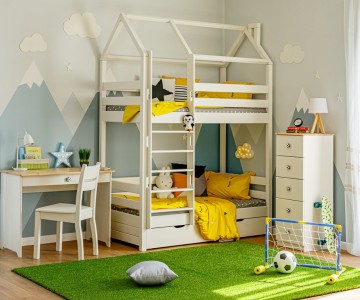 Кровать двухъярусная с продольной крышей, лестница с фасада Тимберика Кидс N17 Кровать двухъярусная с продольной крышей, лестница с фасада Тимберика Кидс N17