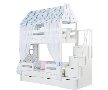 Кровать двухъярусная с продольной крышей, с лестницей-комодом Тимберика Кидс N18 Кровать двухъярусная с продольной крышей, с лестницей-комодом Тимберика Кидс N18