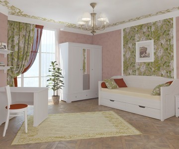 Белая комната для подростка "Бейли" из массива №3 Белая комната для подростка "Бейли" из массива №3